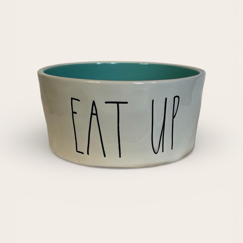 Rae Dunn White and Teal Pet Bowl